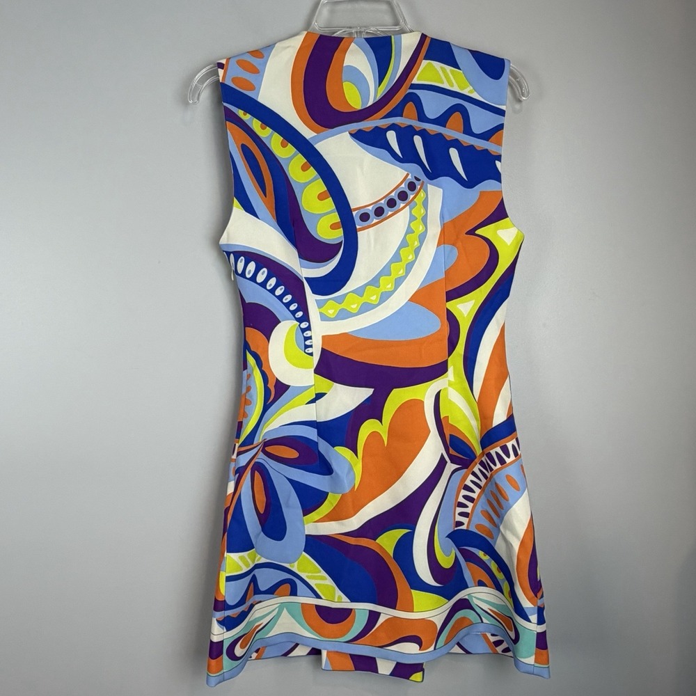 ZARA NWT Mod Psychedelic Print Sleeveless Mini Dress S Blue Orange Purple - Picture 5 of 10